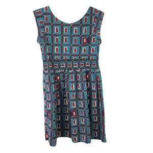 Busayo Geometric Teal, Black and Red Sleeveless Dress